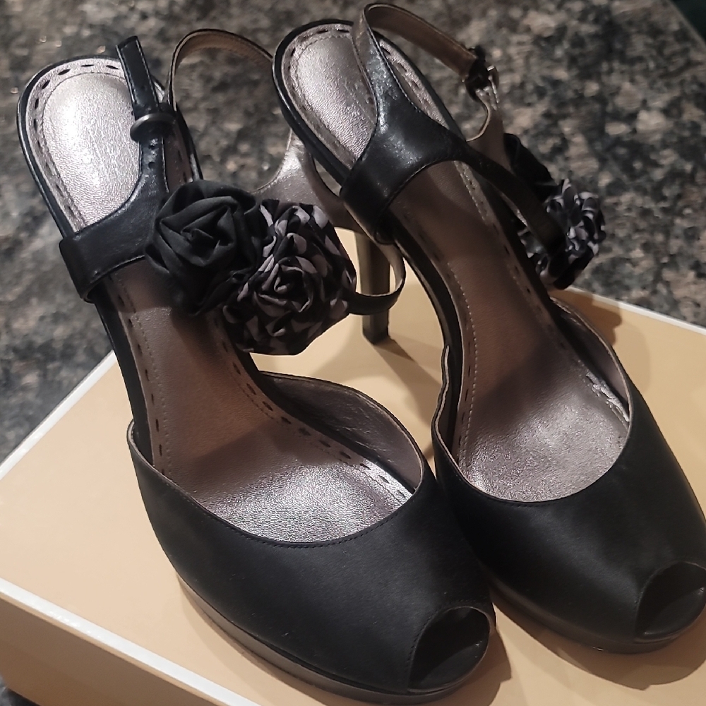 Elegant Black Peep-Toe Heel Size 11 Worn Couple Times Soles Some Scratches